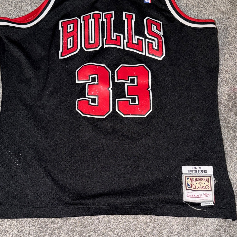 Mitchell & Ness Black and Red Bulls Jersey